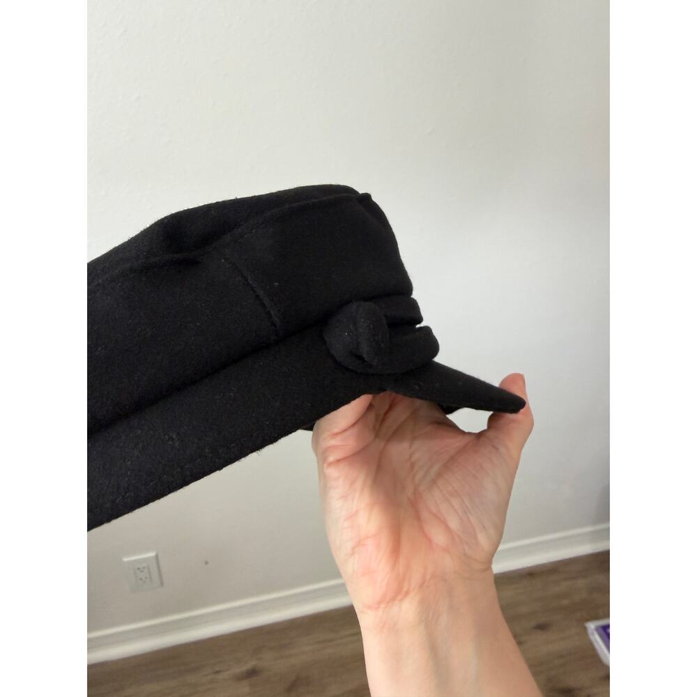 Black Suede Style Newsboy Baker Cap Structured Curve Brim Side Button XS S - Picture 10 of 12
